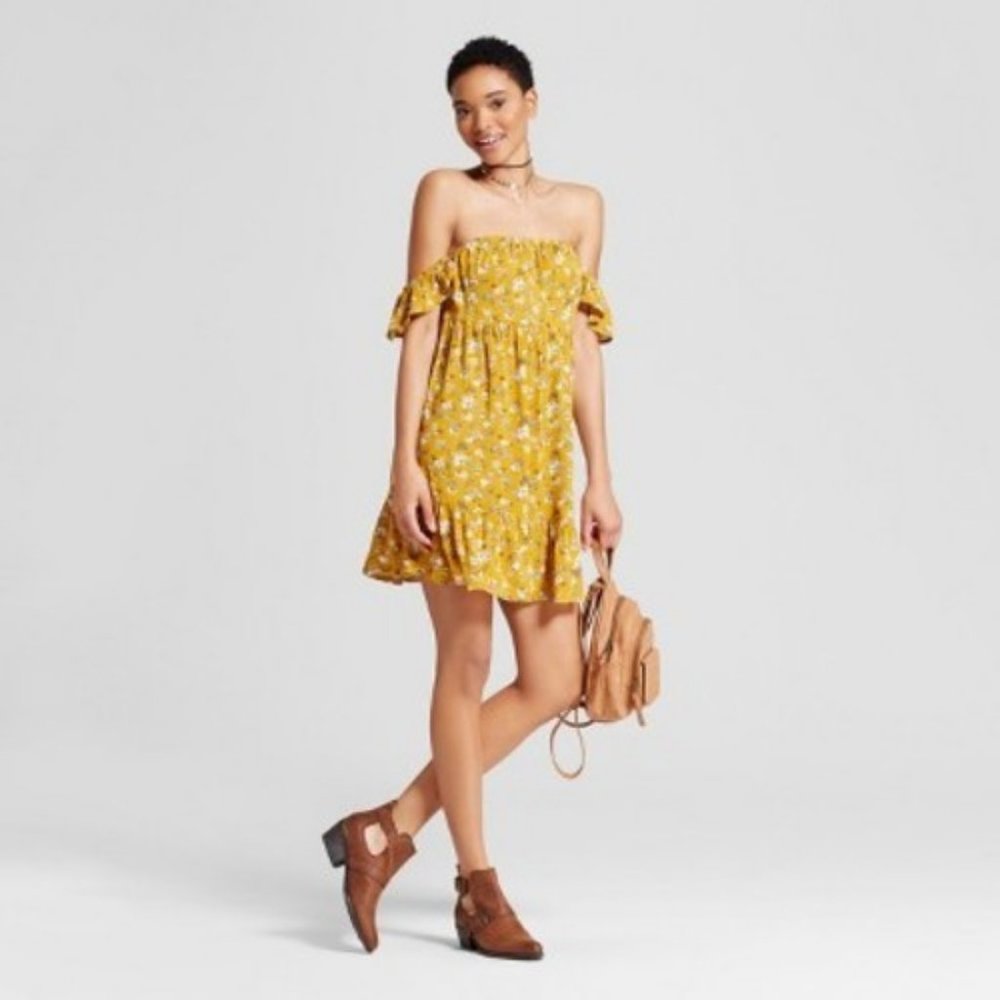 Mossimo Dress or Long Blouse Top Gold Floral Print